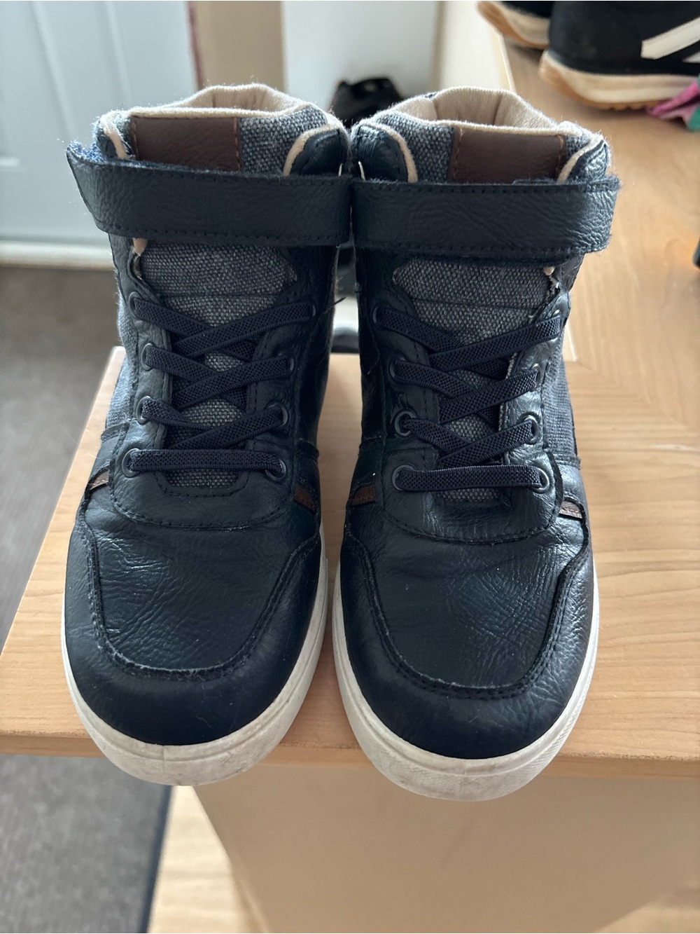 George Boys Black High-Top Sneakers with Brown Accent